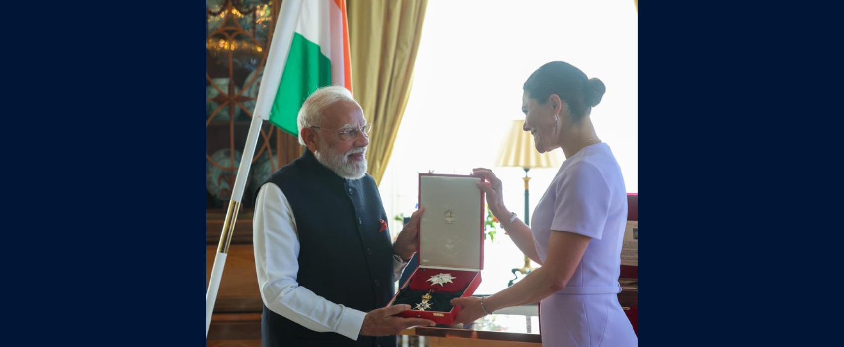 Her Royal Highness Crown Princess Victoria handed over PM Modi Sweden’s the ‘Royal Order of the Polar Star, Degree Commander Grand Cross’