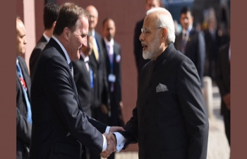 Prime Minister Narendra Modi holds bilateral discussions with Swedish Prime Minister Stefan Löfven at Sager House on 17 April 2018